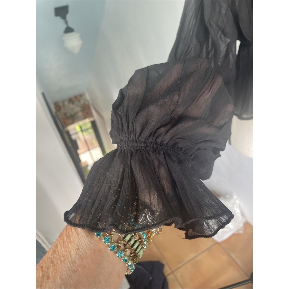 Commence NWT Bell With Ruffle Sleeve Black Chiffon Sheer Boho Blouse Size M - Picture 3 of 10